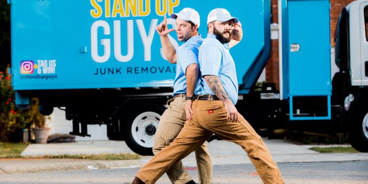 two stand up guys in front of junk removal truck in morrisville north carolina