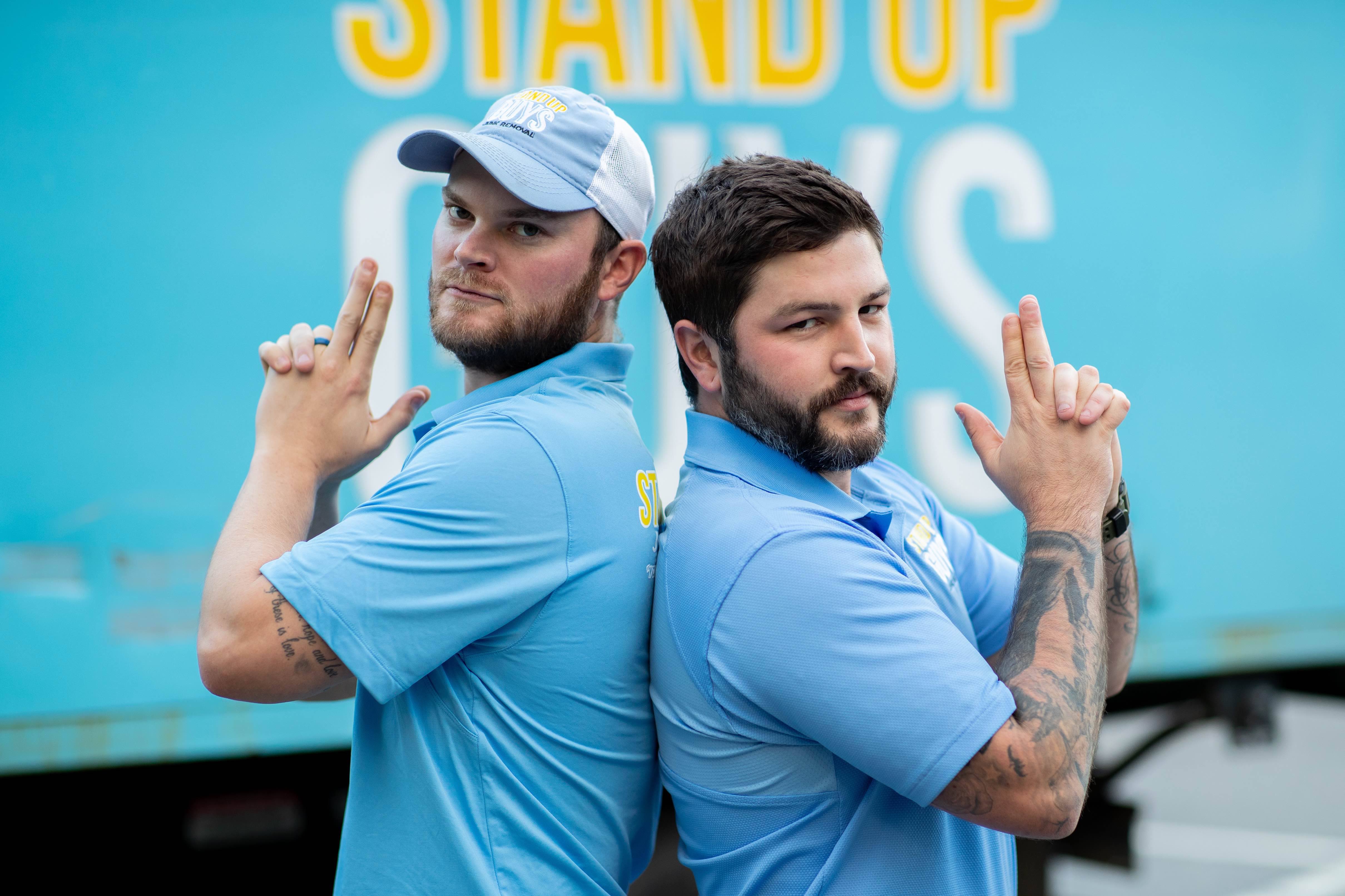 two stand up guys junk removal crew members in Belmont