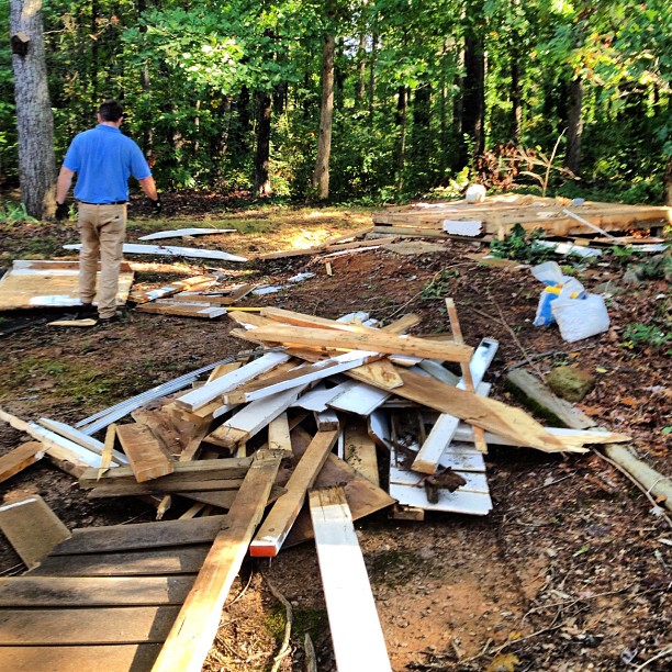 shed debris all over the ground